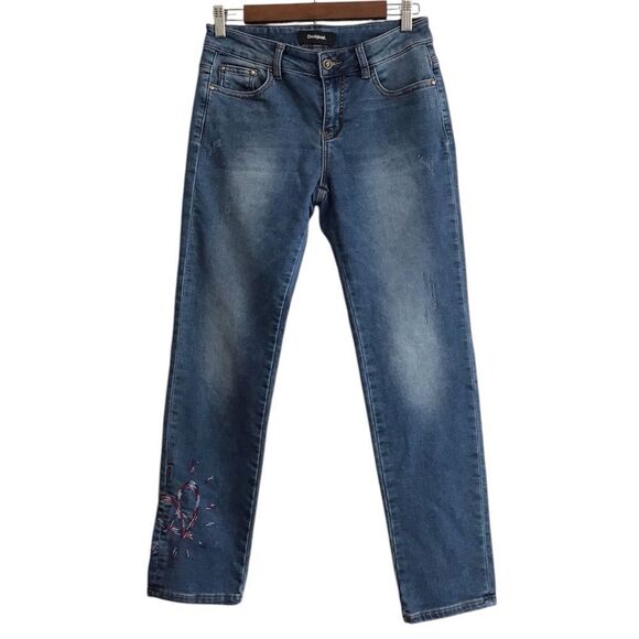 Desigual Straight Leg Distressed Jeans Denim Blue Size 28 - Picture 4 of 15